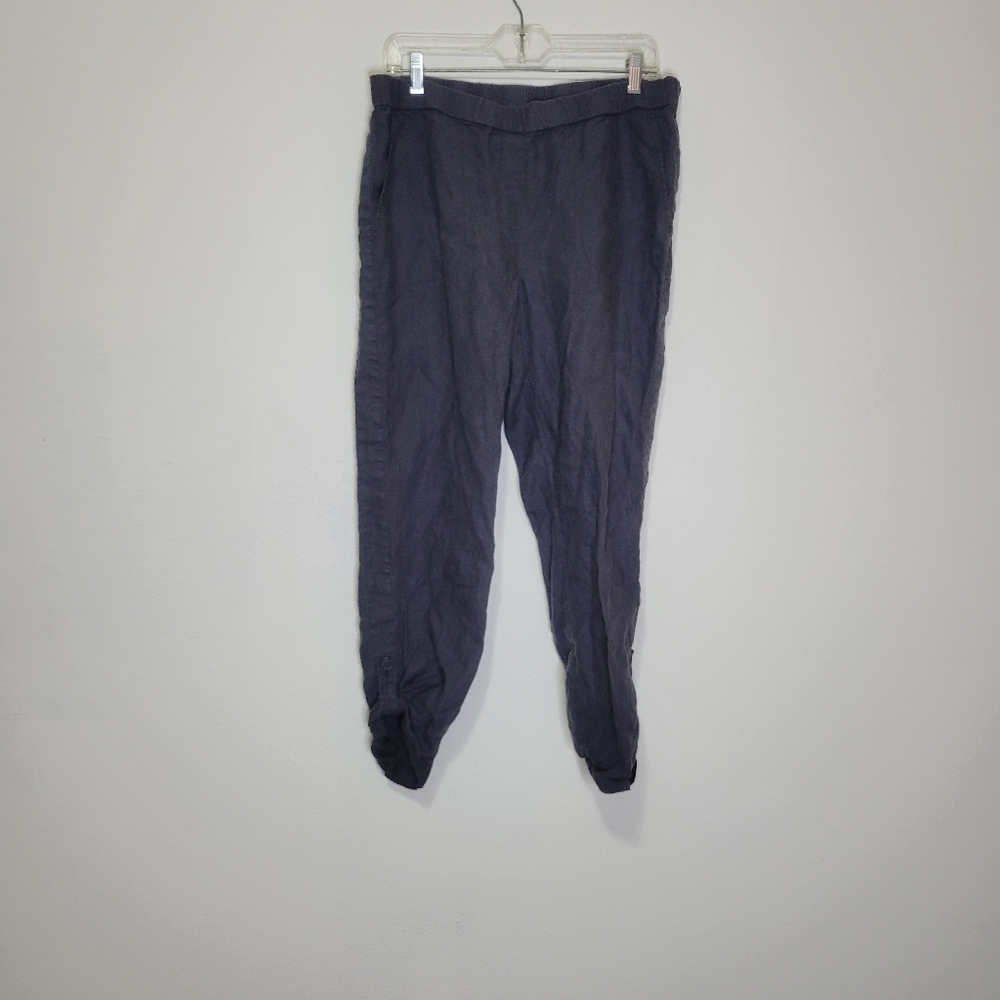J jill pure linen grey pull on pants with elastic waist